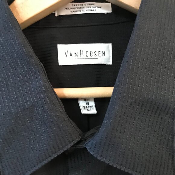Van Heusen Men’s Dress Shirt: Black Sateen Stripe, Long Sleeves, Size 18 34/35 - Picture 3 of 9